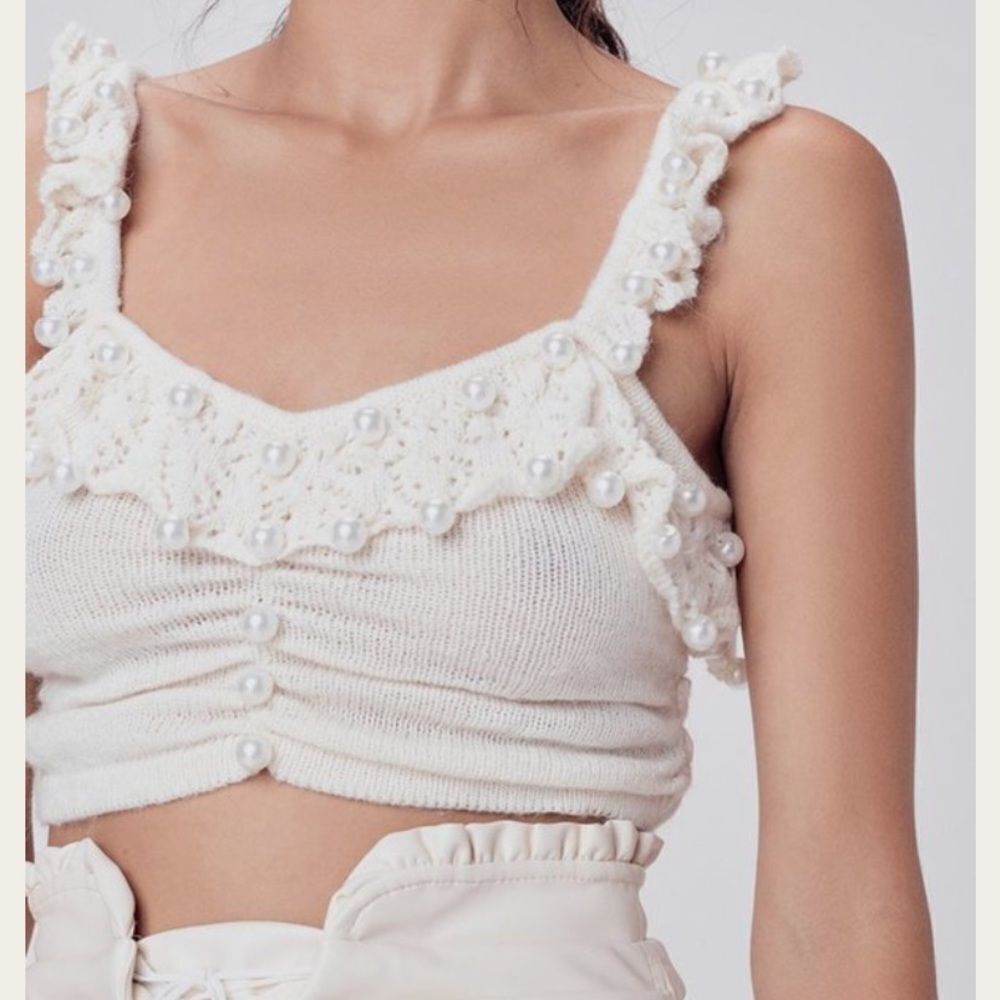 For Love And Lemons Knitted Pearl Top, L